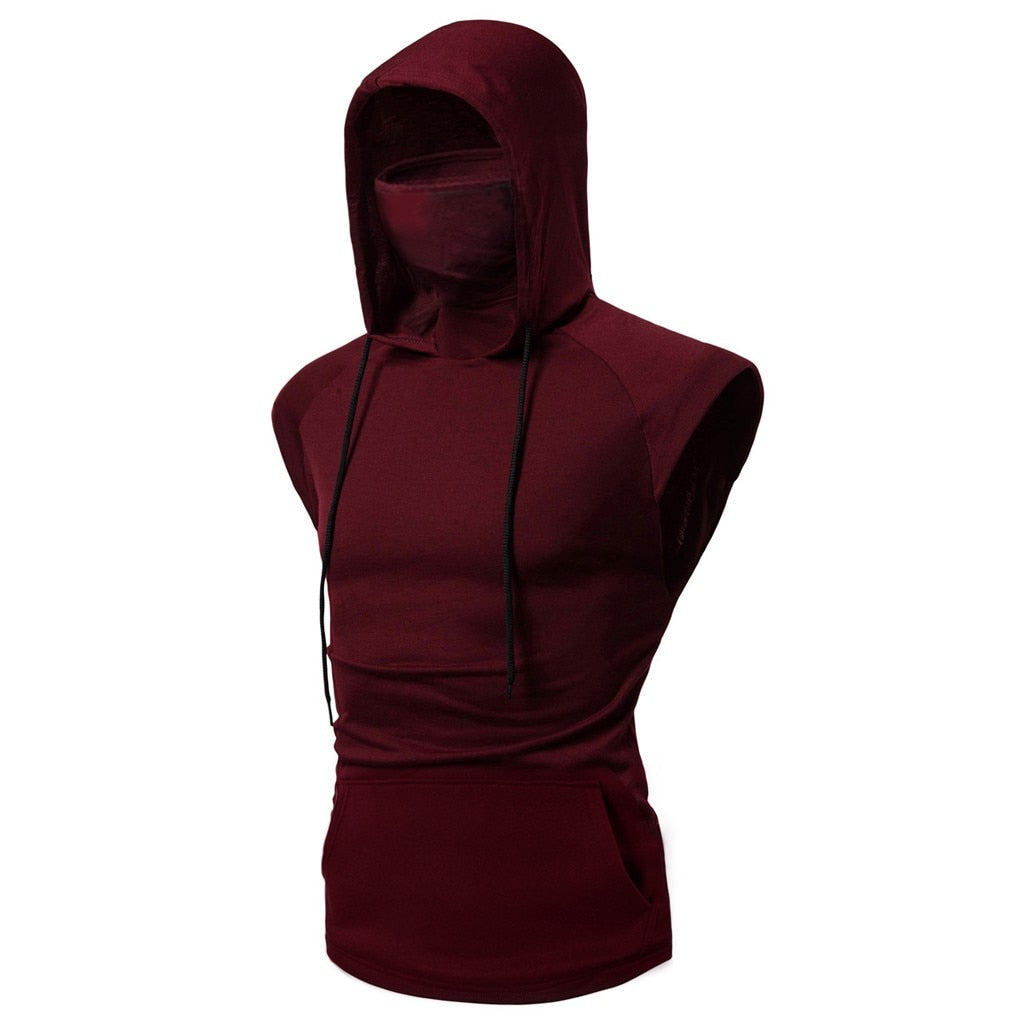 Premium Hooded Sports Vest Herren – Mask Button Splice Open-Forked Weste Ärmellos - Sportswear Iron Monkey 23