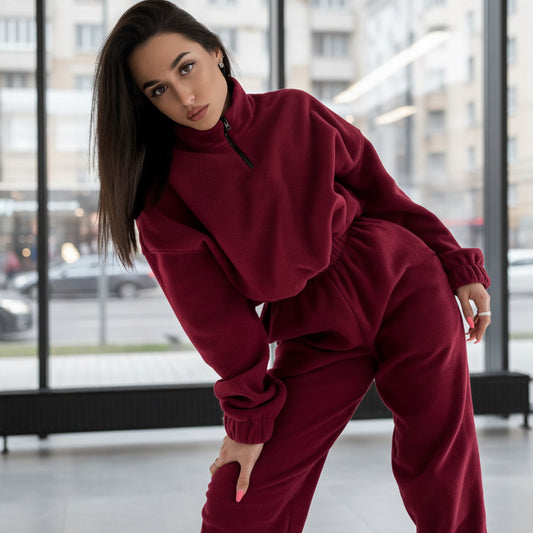 Premium Stand Collar Hoodie-Set Damen 2-teilig – Loose Fit Zipper Kapuzenpullover & Hose - Sportswear Iron Monkey 23