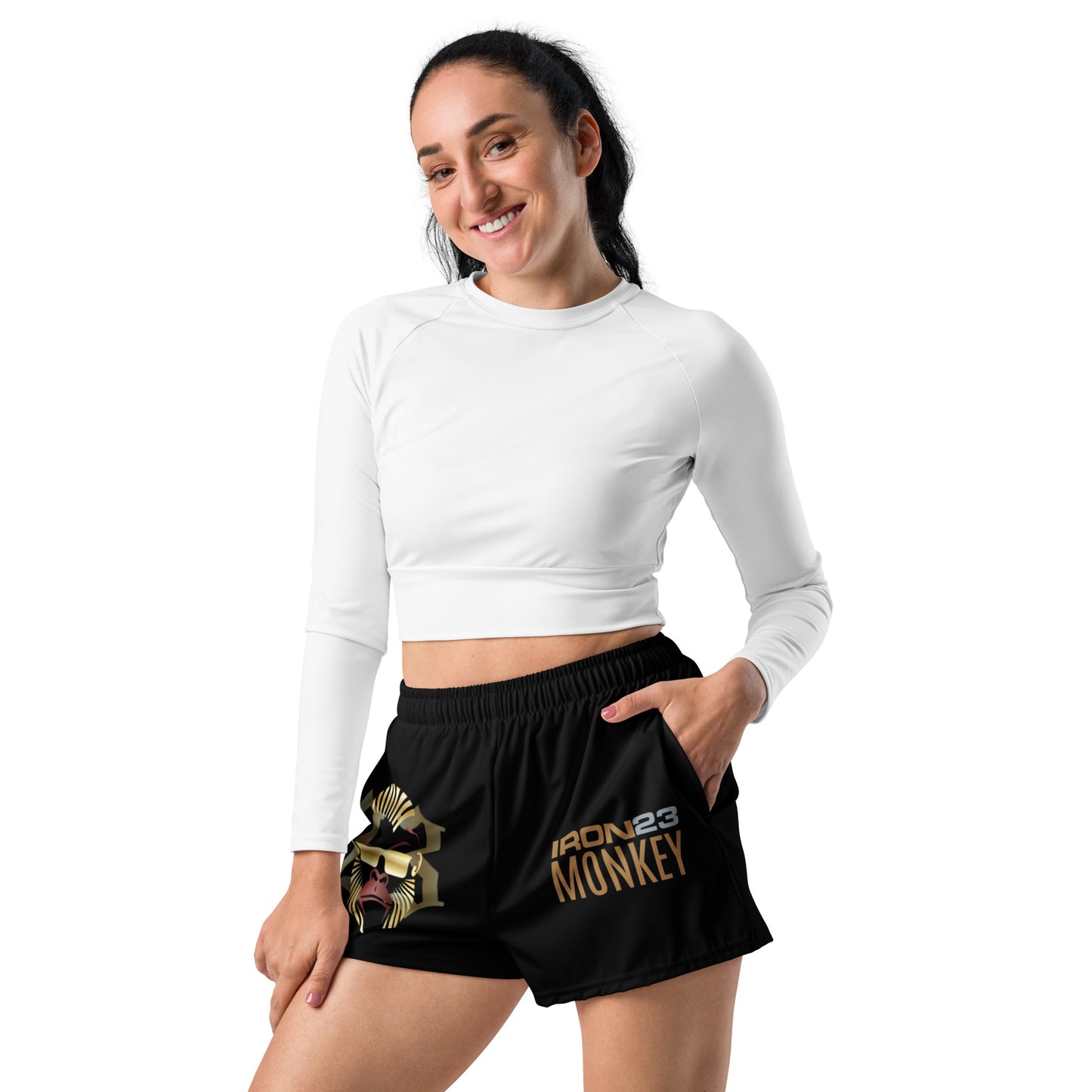 Sportliche Unisex Shorts von Sportswear Iron Monkey 23 mit All-Over-Print, schnelltrocknend und mit UPF50+ Sonnenschutz.