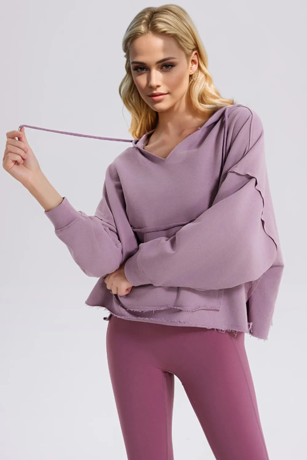 Damen Hoodie mit Kapuzen, Kordelzug und Frayed Hem von eprolo, langärmlig, bequemer Baumwollpullover