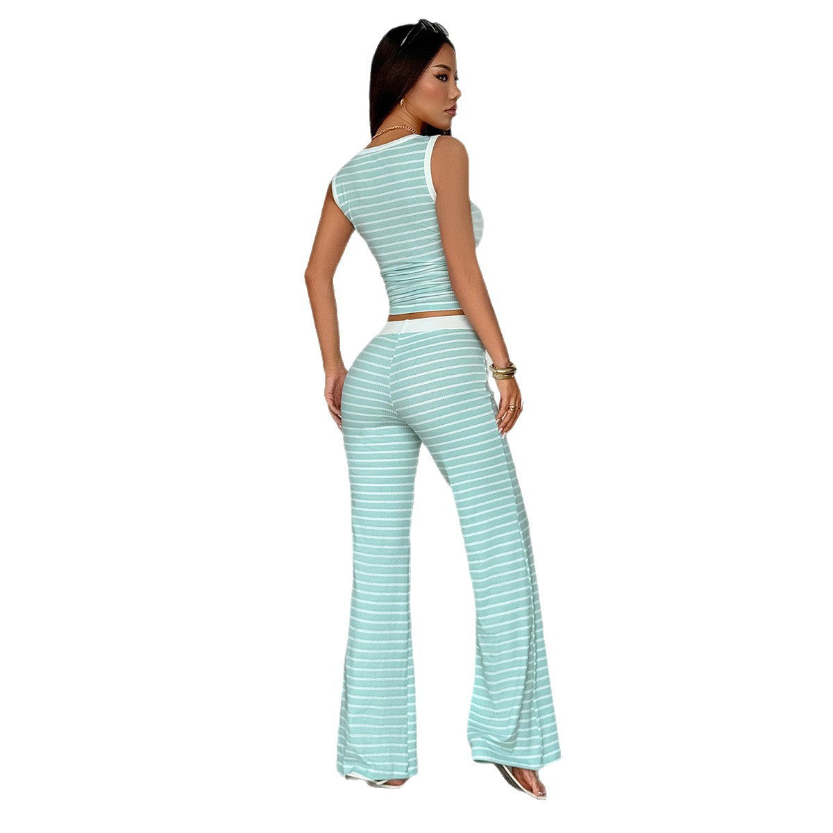 Eprolo Damen Trainingsanzug mit gestreiftem Top und Hose, 2-teilig, bequemes Sport-Set für Freizeit und Fitness