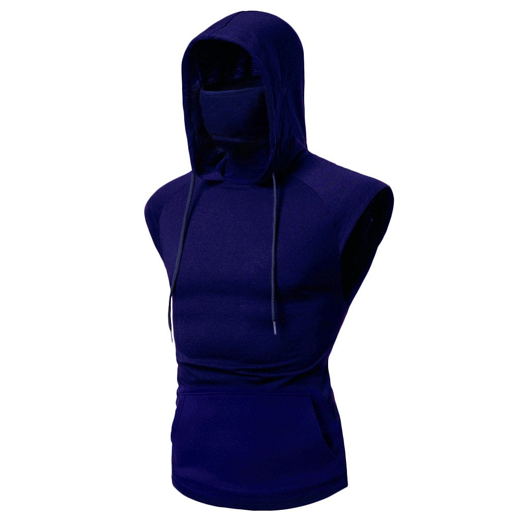 Premium Hooded Sports Vest Herren – Mask Button Splice Open-Forked Weste Ärmellos - Sportswear Iron Monkey 23