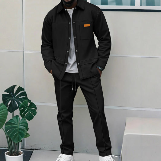 Herren 2-teiliges Casual-Set | Langarm-Jacke mit Kragen & Hose
