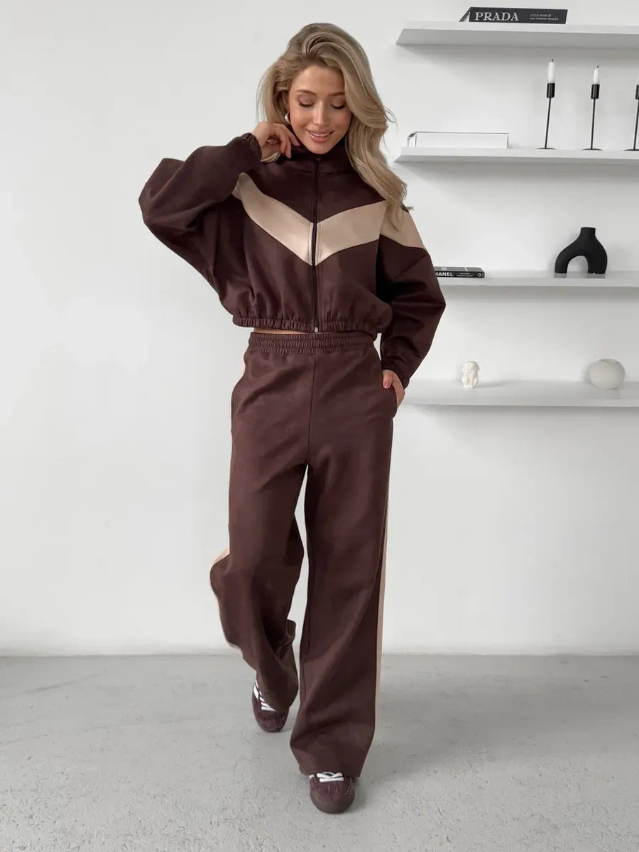 Damen-Sport-Set mit elastischer Hose und Langarm-Jacke, eprolo, bequemer Trainingsanzug für Sport und Freizeit