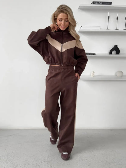 Damen-Sport-Set mit elastischer Hose und Langarm-Jacke, eprolo, bequemer Trainingsanzug für Sport und Freizeit