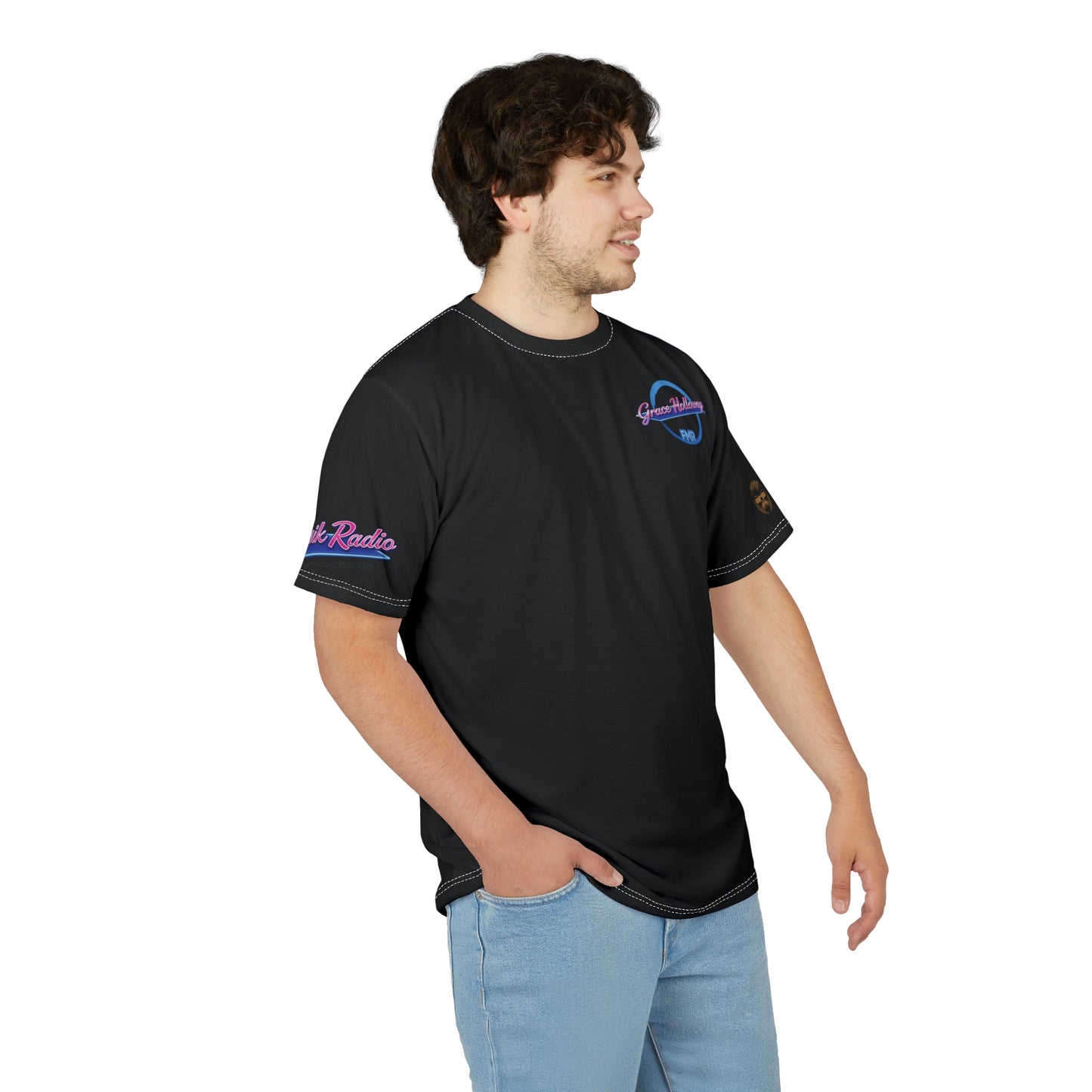 Unisex T-Shirt von Printify mit Grace Holloway Team Funmusik Radio Design aus Polyester, bequemes Shirt für Fans und Alltag.