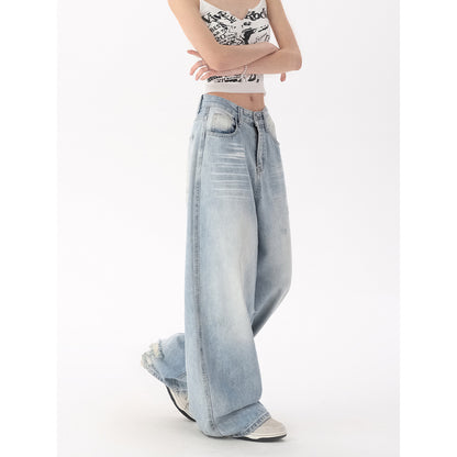 Damen-Jeans aus eprolo Premium Washed Denim, High-Waist, Wide Leg mit Bleached-Effekt, bequem und modisch.