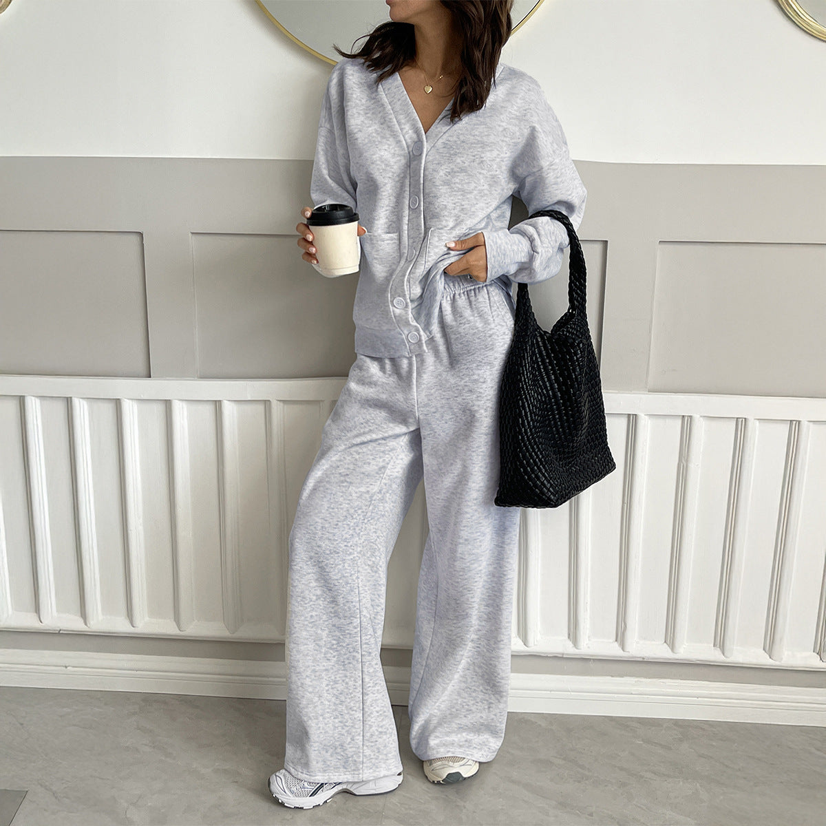 Premium Button-Down Hoodie-Set Damen 2-teilig – Casual Kapuzenpullover & Hose Trainingsanzug - Sportswear Iron Monkey 23