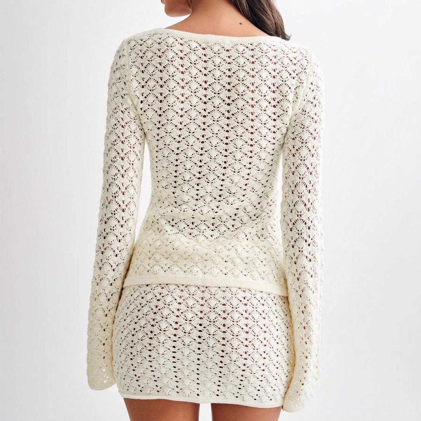 IM23 Cardigan Set | Dreiviertelarm, V-Neck, A-Linie Rock – Apricot, S–XL
