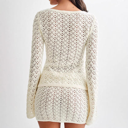 IM23 Cardigan Set | Dreiviertelarm, V-Neck, A-Linie Rock – Apricot, S–XL