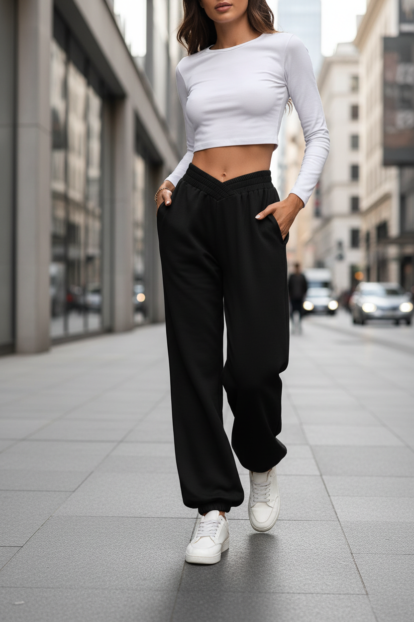 Breite Damenhose von eprolo, lockere Passform, elastischer Bund und Taschen, bequeme Loose Fit Hose