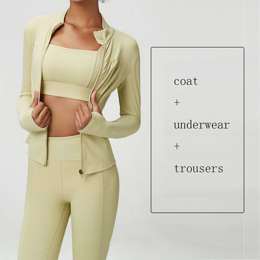 Premium Yoga-Set Damen 3-teilig – Nude Seamless Fitness Set Sport-BH, Leggings & Shorts - Sportswear Iron Monkey 23