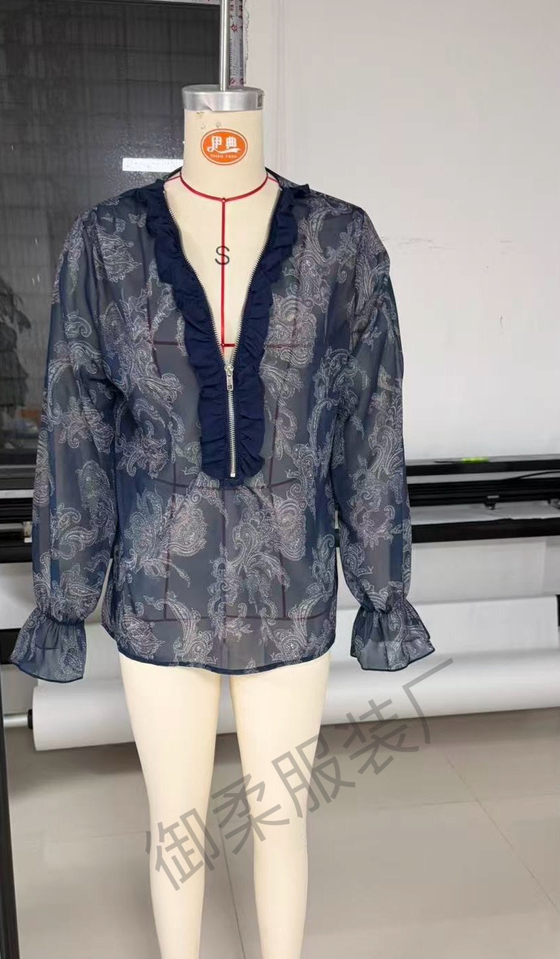 IM23 Deep V-Neck Bluse | Langarm, Loose Fit, Splicing-Detail – 5 Farben, XS–XXXL