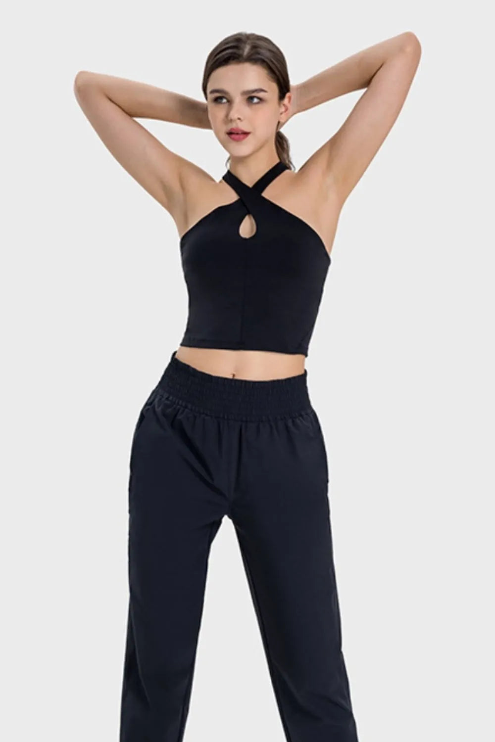 Damen-Top eprolo Premium Crisscross Active Cami mit griechischem Dekolleté und Kreuzdesign, ideal für Fitness und Sport.