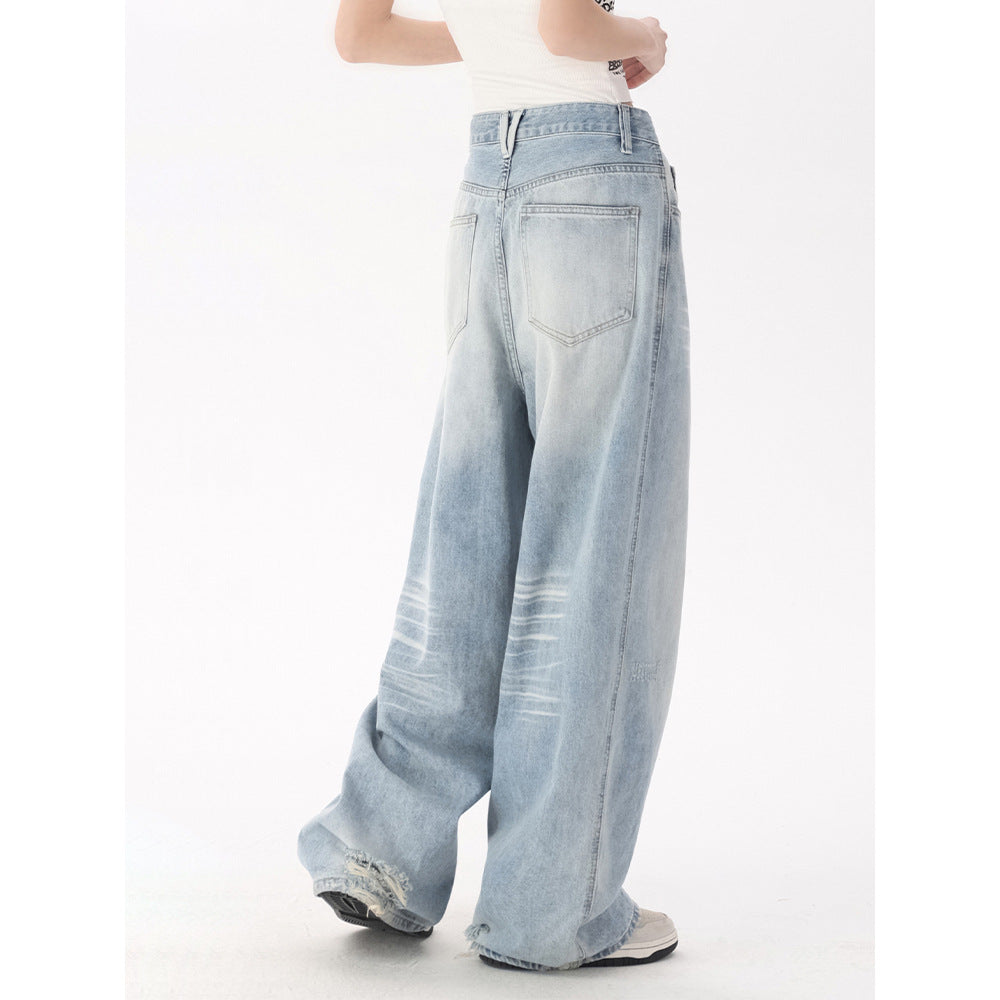 Eprolo Damen High-Waist Wide Leg Jeans aus gewaschener Denim mit Bleached-Effekt, lässige Hose im modernen Design
