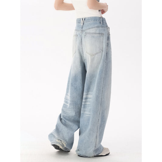 Premium Washed Denim Hose Damen – High-Waist Wide Leg Jeans mit Bleached-Effekt - Sportswear Iron Monkey 23