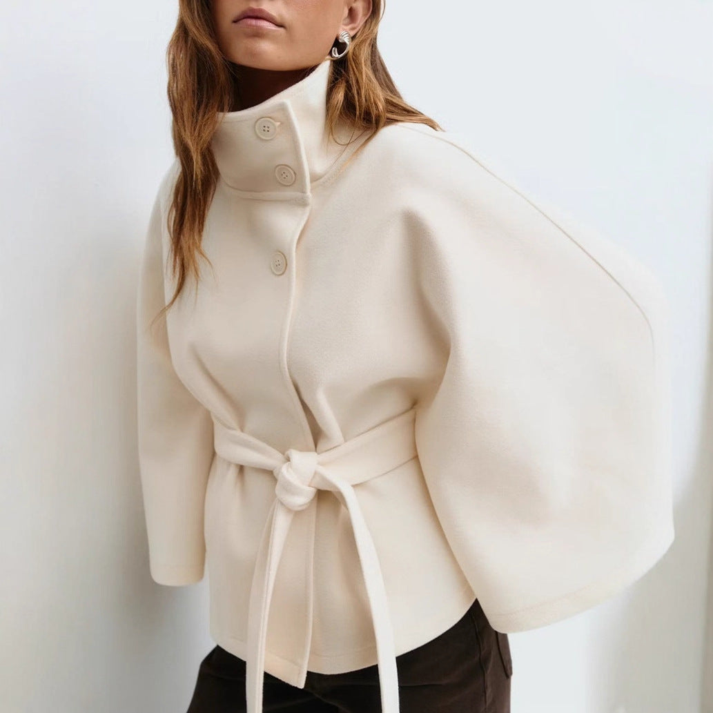 Eprolo Damen Trenchcoat mit Cape-Kragen, Gürtel und Knopfleiste, eleganter Mantel, langes Jacken-Design, bequemer Stoff