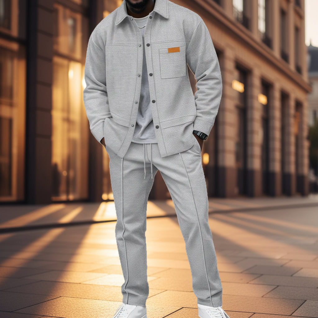 Herren Casual-Set mit langärmliger Jacke mit Kragen und passender Hose, eprolo, bequemes Mode-Outfit, vollständig sichtbar