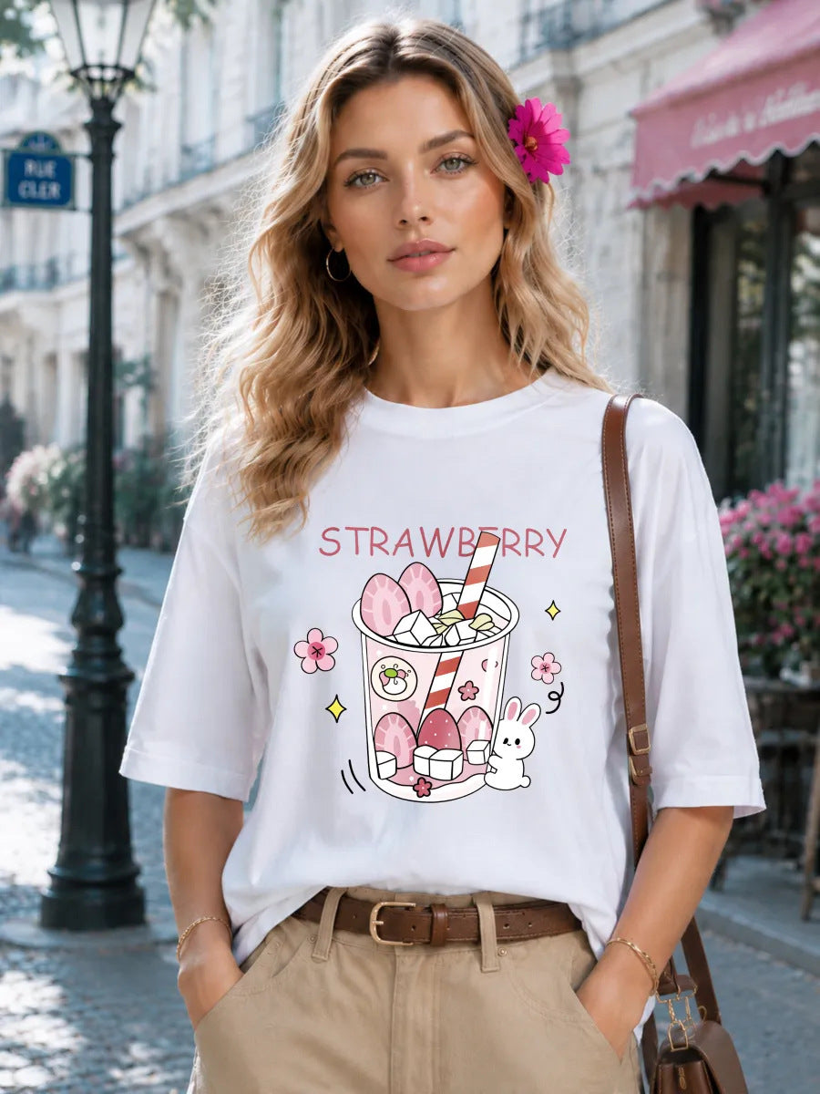 IM23 Rabbit Tee | Locker, Kurzarm, Hasen-Print – White, Unisex, S–3XL