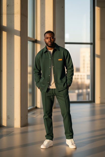 Herren Casual-Set mit langer Jacke mit Kragen und passender Hose, eprolo, stilvoll und bequem für Alltag.
