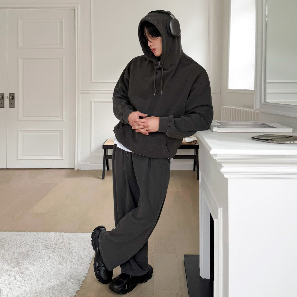 Premium Lazy Casual Set Herren 2-teilig – Loose Hooded Sweatshirt & Straight Leg Pants Herbst - Sportswear Iron Monkey 23