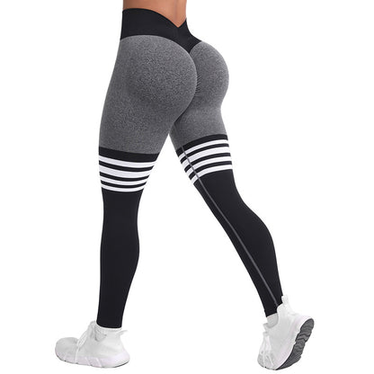 Premium Striped Peach Yoga-Hose Damen – Seamless High-Waist Hip-Lift Fitness Leggings - Sportswear Iron Monkey 23