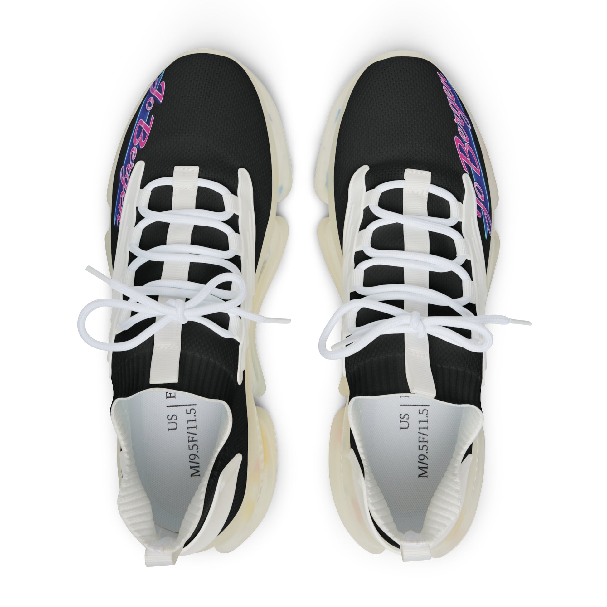Jo Bergen Team Herren Mesh-Sneaker mit Memory Foam, schwarze und weiße Laufschuhe, atmungsaktive Sportschuhe von Printify