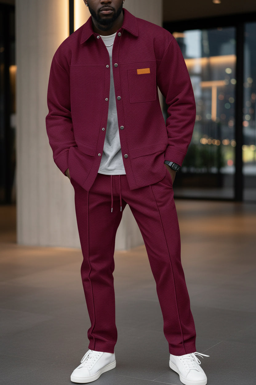 Herren 2-teiliges Casual-Set mit langer Jacke mit Kragen und passender Hose, eprolo, modisches Freizeitoutfit