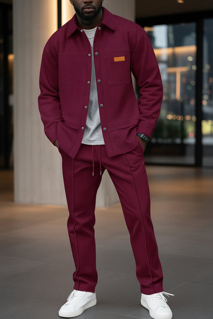Herren 2-teiliges Casual-Set mit langer Jacke mit Kragen und passender Hose, eprolo, modisches Freizeitoutfit