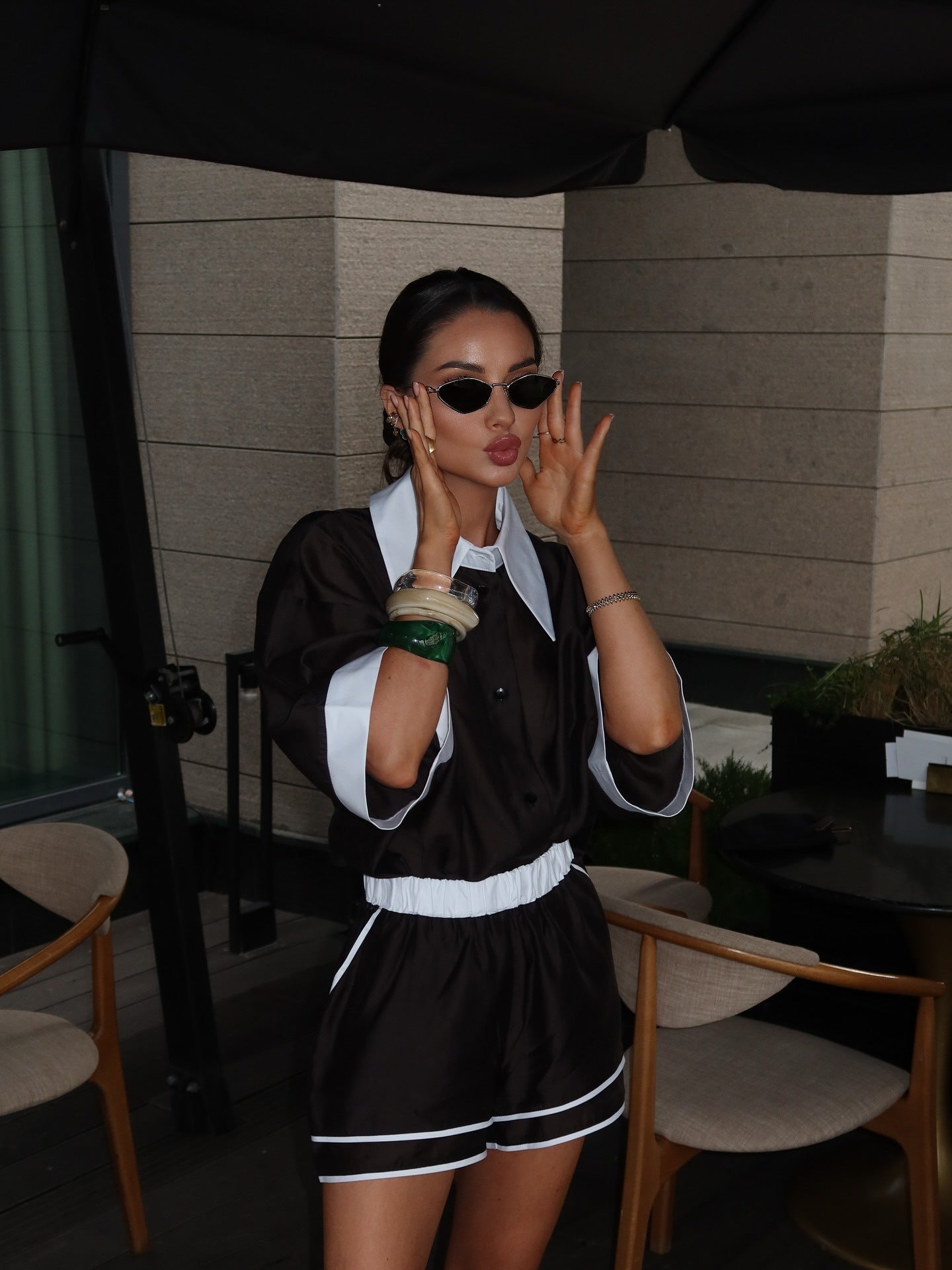 Premium Turn-Down Collar Set Damen 2-teilig – Kurzarm Hemd & Hose Casual Versatile - Sportswear Iron Monkey 23