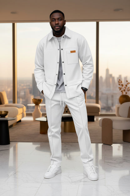 Herren 2-teiliges Casual-Set mit Langarm-Jacke mit Kragen und passender Hose, eprolo, moderne Freizeitmode