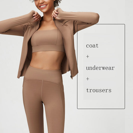 Premium Yoga-Set Damen 3-teilig – Nude Seamless Fitness Set Sport-BH, Leggings & Shorts - Sportswear Iron Monkey 23
