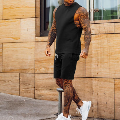 Herren Sportsanzug mit ärmellosem Top und Shorts, eprolo, sommerliches 2-teiliges Sport-Set, sportliche Kleidung für Männer