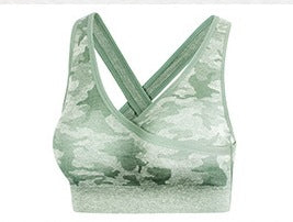 Damen 3-teiliges Camouflage Sport-Set von eprolo mit BH, Leggings und langärmeligem Top, ideal für sportliche Aktivitäten.