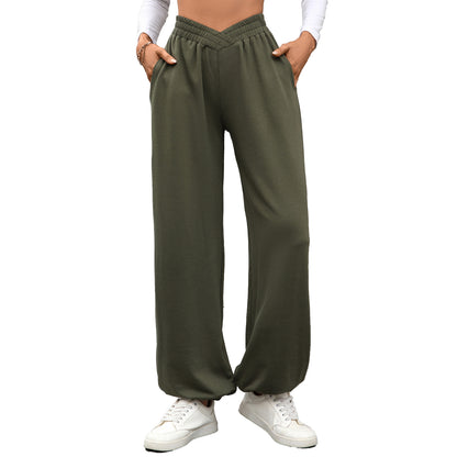 Damen Wide Leg Hose von eprolo mit elastischem Bund, lockerer Passform und seitlichen Taschen, bequem und stilvoll.