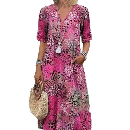 IM23 Lace Trim Maxi Dress | V-Neck, Kurzarm, Taschen & Spitzenbesatz – 5 Farben, S–XXXL