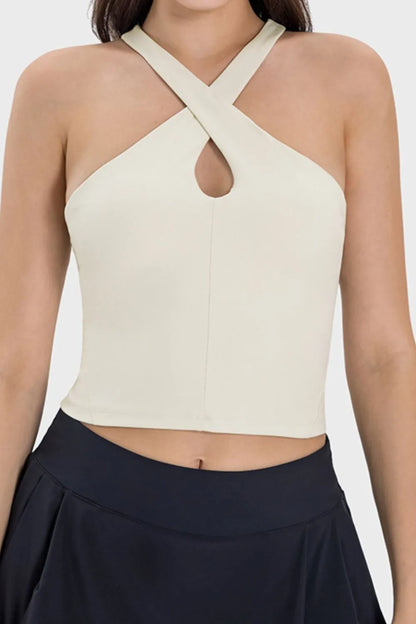 Premium Crisscross Active Cami Damen, grünes Fitness-Top mit griechischem Nacken und Kreuzdesign, eprolo Marke