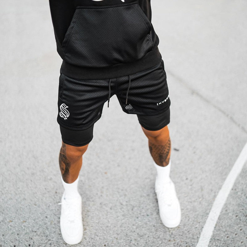 Doppellagige Herren-Sporthose für Basketball, Laufen und Fitness, 2-in-1 Design, eprolo Markenhose, elastisch und bequem