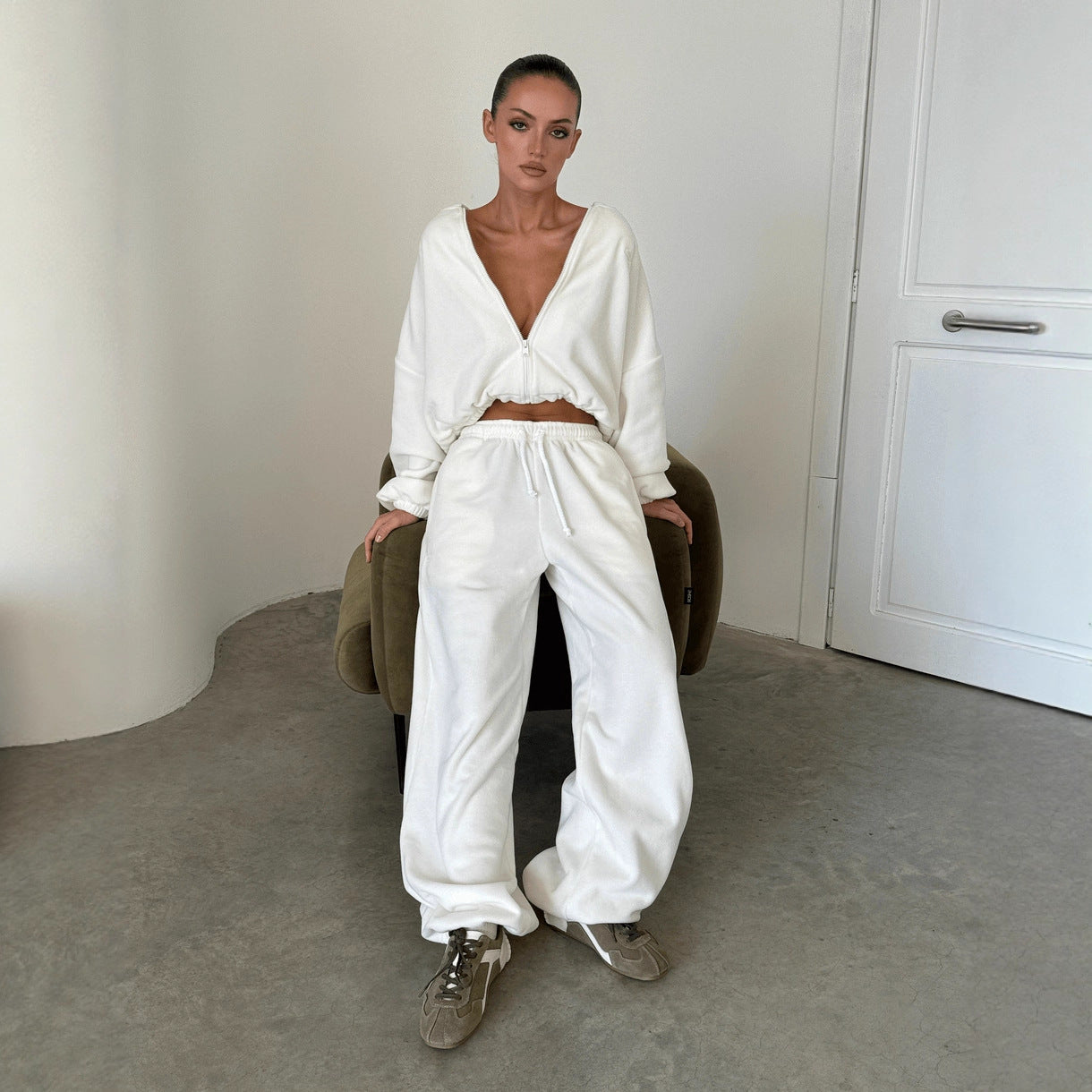 Eprolo Damen Premium Hooded Cardigan Set mit elastischer Hose und langarm Strickjacke in Unifarben, bequem und stylisch