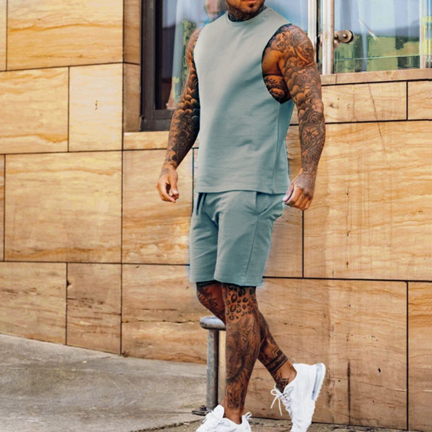 Herren Sportsanzug von eprolo, ärmelloses Top und Shorts, Sommer-Set zum Sporttreiben, bequeme und atmungsaktive Kleidung
