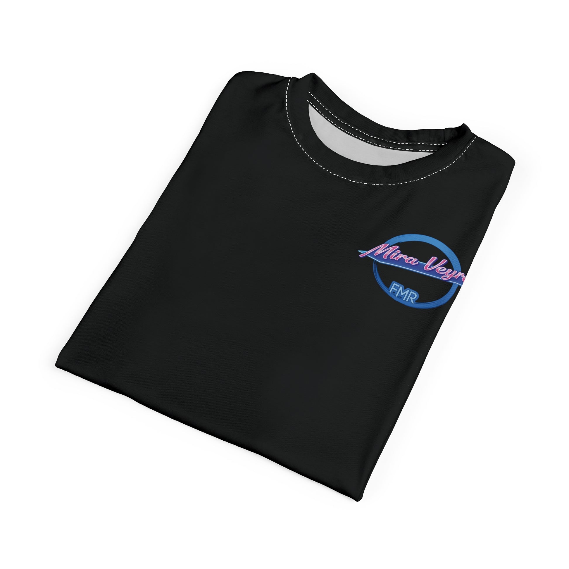 Unisex T-Shirt von Printify mit Mira Veyra Team Funmusik Radio Design, aus Polyester, bequemes Shirt für Fans und Alltag.