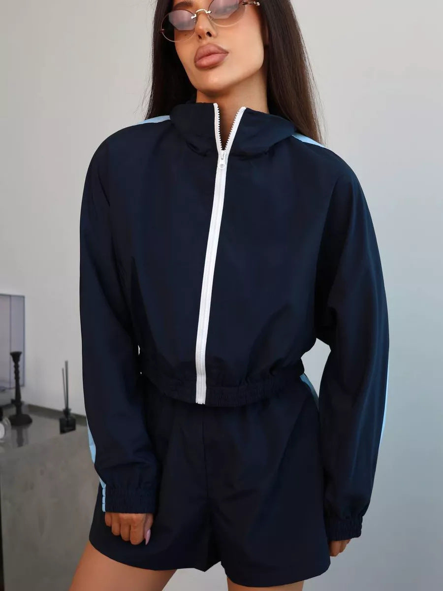 Premium Zipper Hoodie Set Damen 2-teilig – Langarm Kapuzenpullover & Shorts Casual Activewear - Sportswear Iron Monkey 23