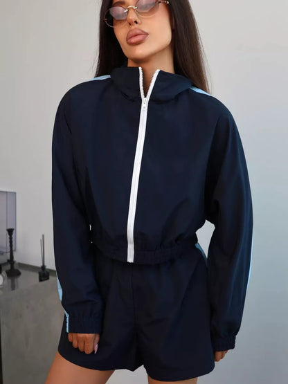 Premium Zipper Hoodie Set Damen 2-teilig – Langarm Kapuzenpullover & Shorts Casual Activewear - Sportswear Iron Monkey 23