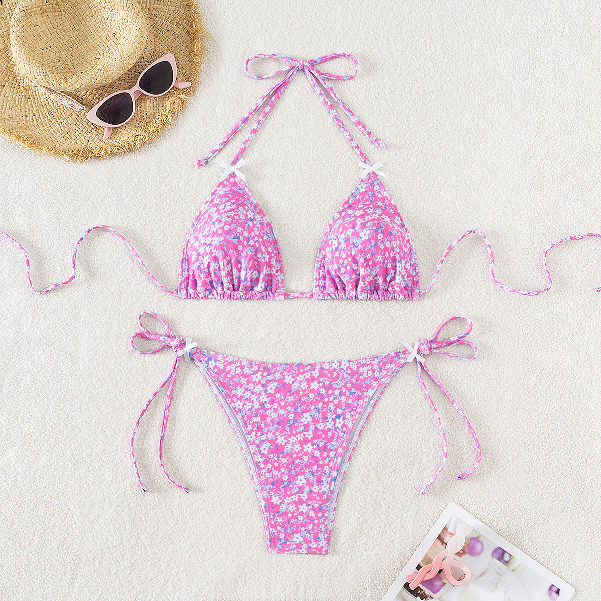 Premium Floral Triangle Bikini Damen – Sexy Lace-Up Split Swimsuit mit Blumenmuster - Sportswear Iron Monkey 23