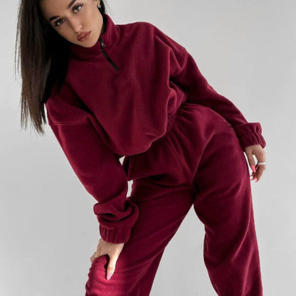 Premium Stand Collar Hoodie-Set Damen 2-teilig – Loose Fit Zipper Kapuzenpullover & Hose - Sportswear Iron Monkey 23