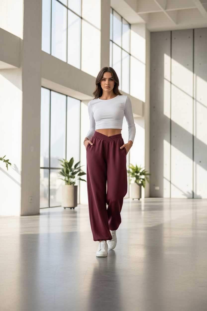 Damen-Weite-Hose von eprolo mit elastischem Bund, lockerer Passform und Taschen, elegante Loose Fit Hose für den Alltag