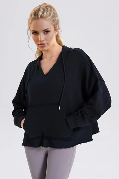Damen Hoodie von eprolo mit langem Ärmeln, Kapuzen, Kordelzug und fransenbesetztem Saum, bequemer Streetwear-Look