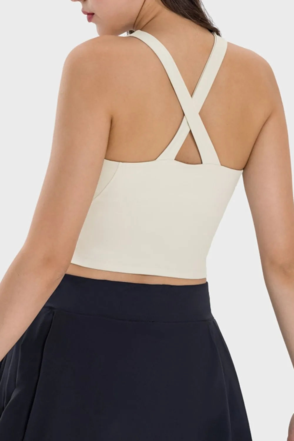 Damen-Top eprolo Premium Crisscross Active Cami mit griechischem Halsausschnitt und Kreuzdesign für Fitness und Sport.
