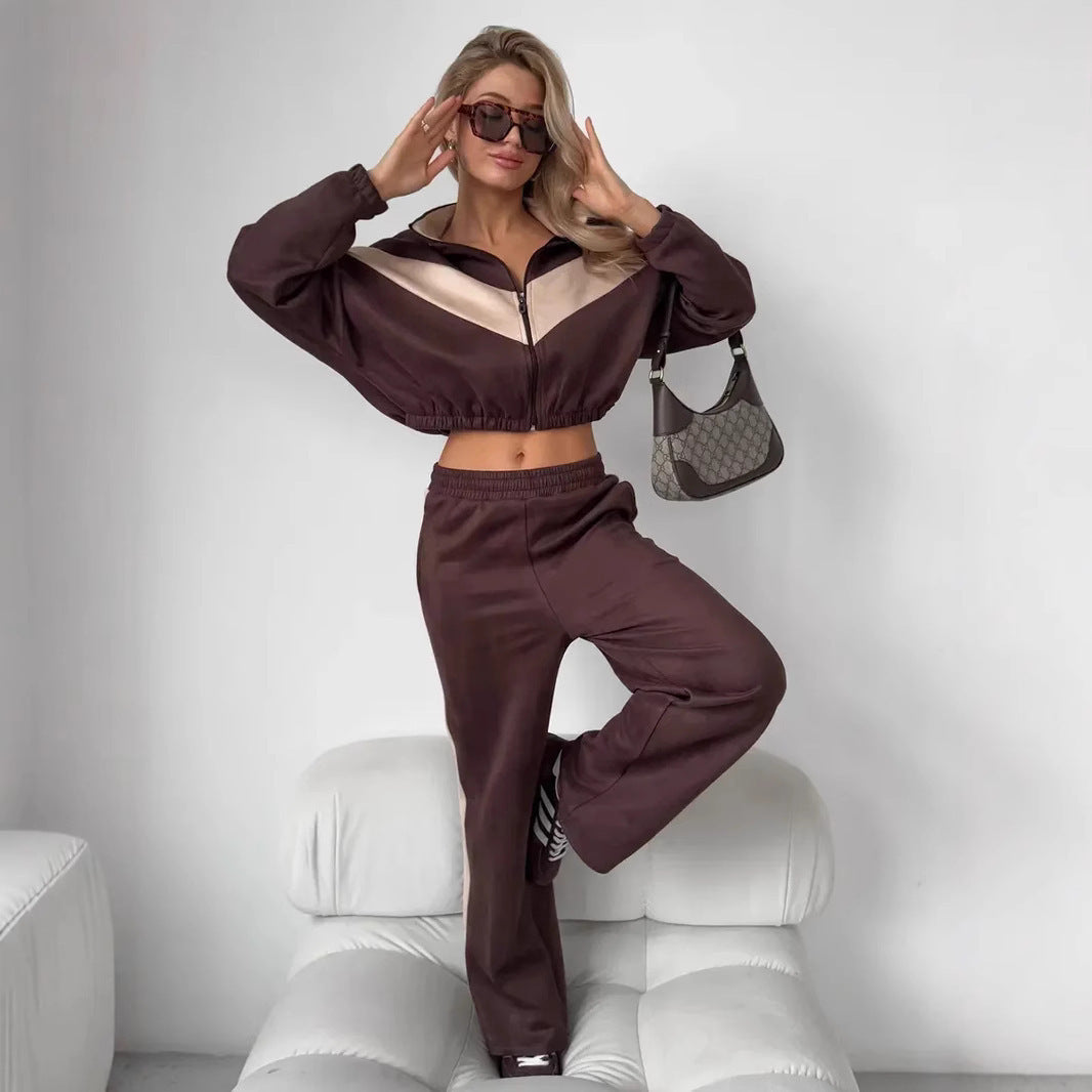 Eprolo Damen Sport-Set mit elastischer Hose und Langarmjacke, ideal für Training und Freizeit, bequem und modisch.