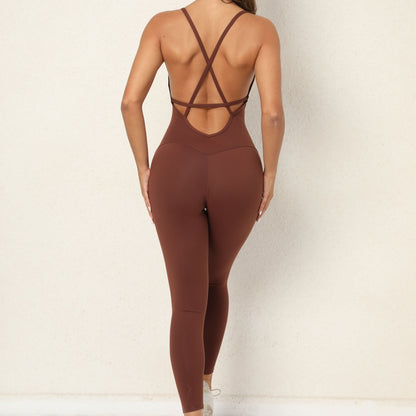 Premium V-Neck Yoga-Jumpsuit Damen – Rückenfreier Fitness Einteiler Tight Fit - Sportswear Iron Monkey 23